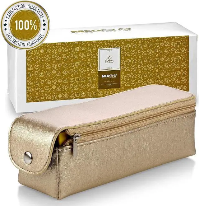 Alt view image 6 of 7 - 2 Pack, Large Weekly Pill Organizer Boxes in Gold Leather Case - 7 Day Week Pill Planner Organizers & Medication Reminder with 4 Times a Day - Daily Compartments That is Ideal for Travel