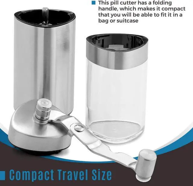 Alt view image 2 of 7 - Pill Grinder - Pro Manual Pill Crusher and Cutter Crush, Grind and Pulverize Multiple Pills and Tablets to Fine Powder Use for Seniors, Feeding Tubes, Kids or Dogs, Cats, & Pets, Stainless Steel