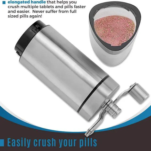 Alt view image 5 of 7 - Pill Grinder - Pro Manual Pill Crusher and Cutter Crush, Grind and Pulverize Multiple Pills and Tablets to Fine Powder Use for Seniors, Feeding Tubes, Kids or Dogs, Cats, & Pets, Stainless Steel