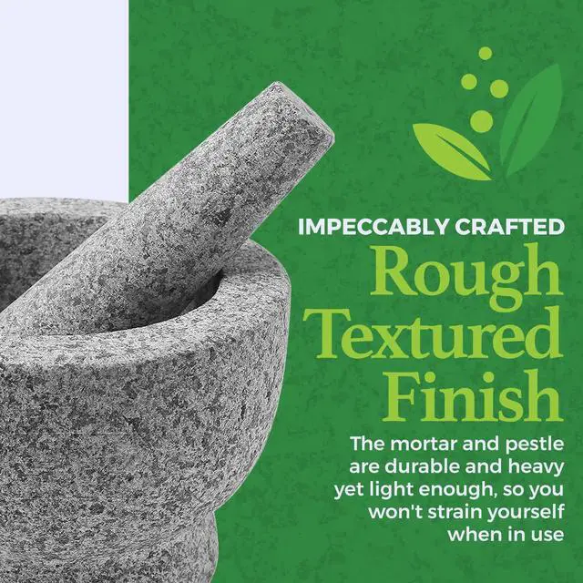 Alt view image 3 of 7 - Granite Mortar and Pestle Pill Crusher Set - Easy Grip Non-Slip Stone Muddler & Deep Bowl with Silicone Lid - Grinder for Pills, Tablets, Vitamins or as Molcajete Herb for Salsa Guacamole and More