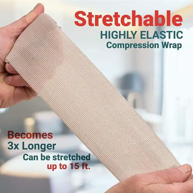 Alt view image 7 of 7 - Elastic Compression Bandage Wrap - (Set of 4) with Hooks, Athletic Sport Support Tape Rolls for Ankle, Wrist, Arm, Leg Sprains | Each First Aid Bandages Roll Measures 4 Inch x 5 Feet