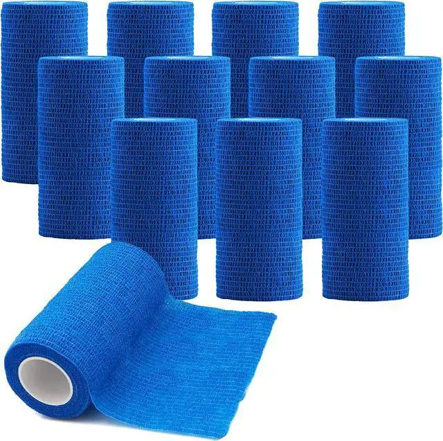 Main image of Self-Adherent Cohesive Bandage - Blue Medical Wrap - 16 Rolls 4" Wide x 5 Yards Sports Tape for Medical Use, Sports, First Aid and Helps Protect Skin