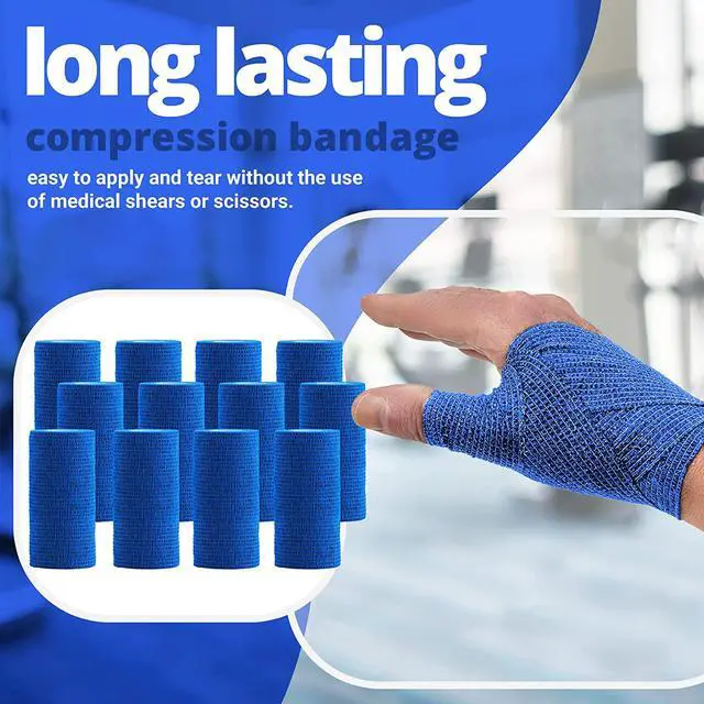 Alt view image 2 of 7 - Self-Adherent Cohesive Bandage - Blue Medical Wrap - 16 Rolls 4" Wide x 5 Yards Sports Tape for Medical Use, Sports, First Aid and Helps Protect Skin
