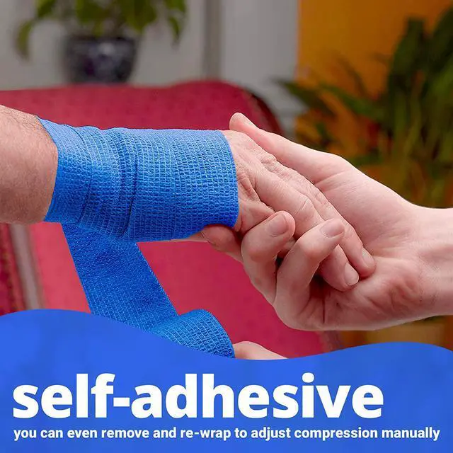 Alt view image 3 of 7 - Self-Adherent Cohesive Bandage - Blue Medical Wrap - 16 Rolls 4" Wide x 5 Yards Sports Tape for Medical Use, Sports, First Aid and Helps Protect Skin