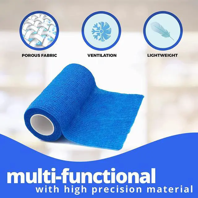 Alt view image 4 of 7 - Self-Adherent Cohesive Bandage - Blue Medical Wrap - 16 Rolls 4" Wide x 5 Yards Sports Tape for Medical Use, Sports, First Aid and Helps Protect Skin
