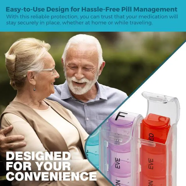 Alt view image 3 of 7 - Weekly Pill Organizer - (Pack of 2) Pill Planners for Pills & Vitamins Each Day Week, Four Times-a-Day Medication Reminder, Easy to Read AM/PM Compartments Monday to Sunday for Travel & Purse