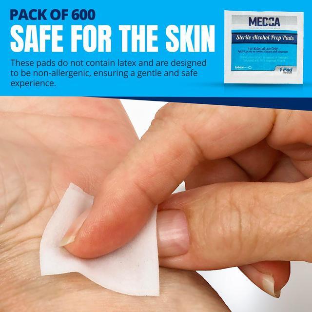 Alt view image 7 of 7 - Alcohol Prep Pads - Box of 600, Saturated 70% Isopropyl Alcohol Wipes, Individually Wrapped Moistened Swab Pad, 2-Ply Cotton (Bulk Pack 600 Count)