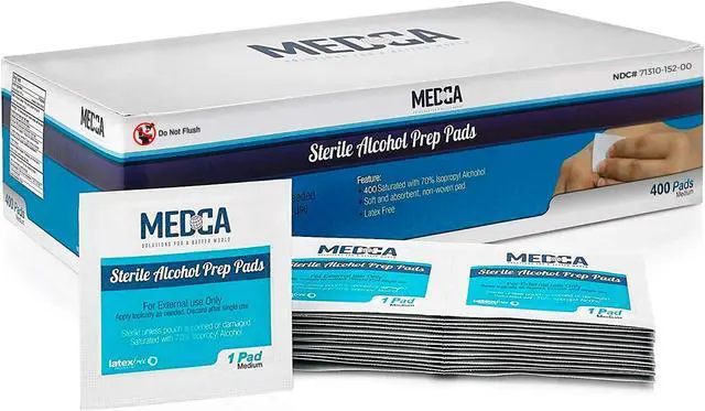 Main image of Alcohol Prep Pads - Box of 400, Saturated 70% Isopropyl Alcohol Wipes, Sterile Antiseptic Wipes Individually Wrapped Moistened Sanitizer Cleaning Swab Pad, 2-Ply Cotton
