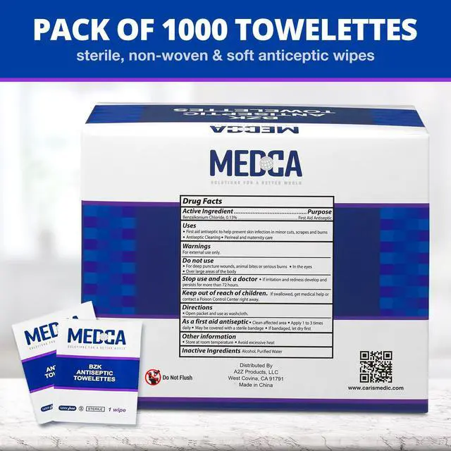 Alt view image 7 of 7 - Hand Wipes (Pack of 1000) Benzalkonium Chloride Swabs Individual BZK Single-Use Packets by MEDca
