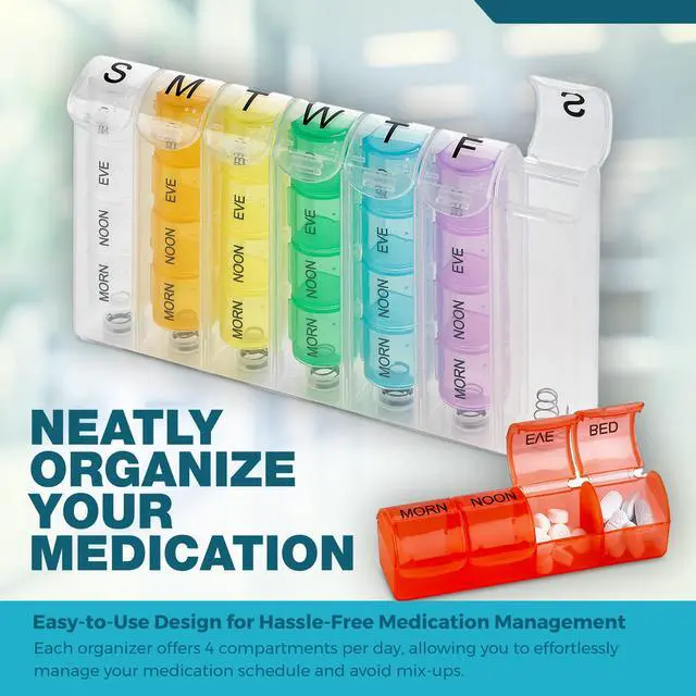 Alt view image 2 of 7 - MEDca Pop-Up Weekly Pill Organizer, Single Box and 4 Daily Compartments