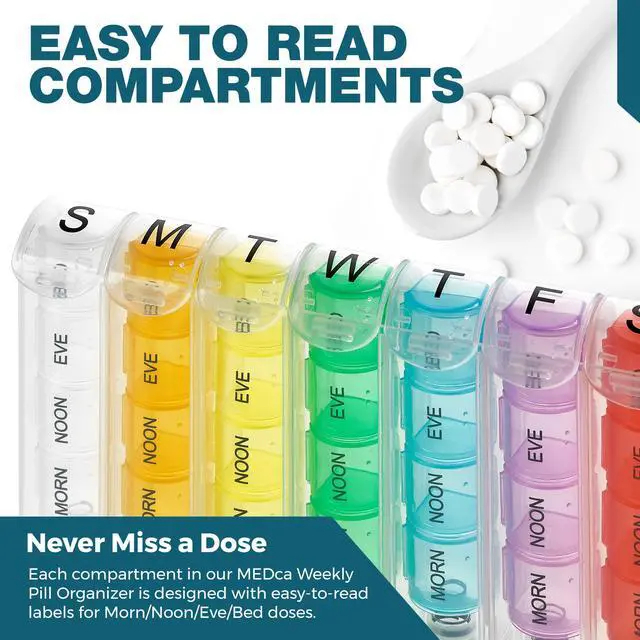 Alt view image 4 of 7 - MEDca Pop-Up Weekly Pill Organizer, Single Box and 4 Daily Compartments