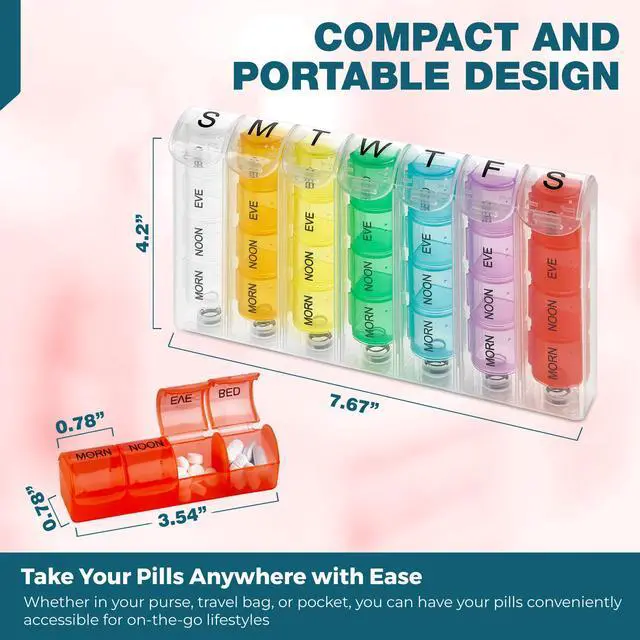 Alt view image 5 of 7 - MEDca Pop-Up Weekly Pill Organizer, Single Box and 4 Daily Compartments