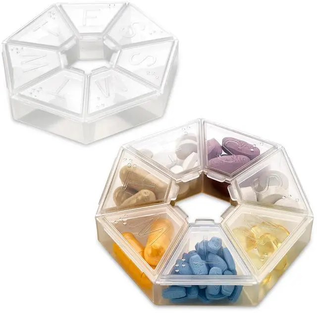 Main image of MEDca Weekly Pill Organizer Clear 7-Sided Pill Reminder, Round Shaped Pack of 2