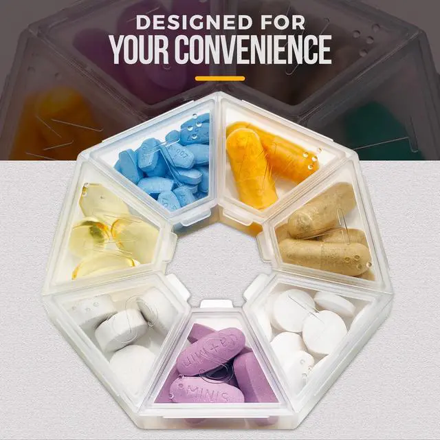 Alt view image 7 of 7 - MEDca Weekly Pill Organizer Clear 7-Sided Pill Reminder, Round Shaped Pack of 2