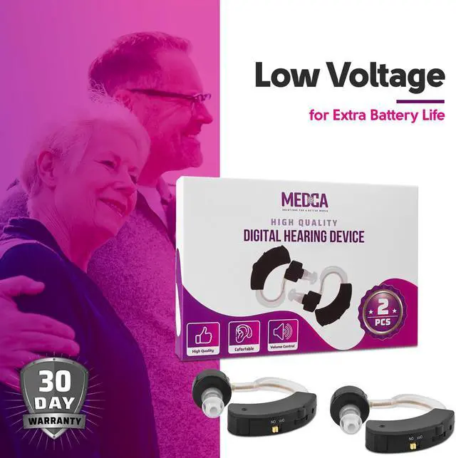 Alt view image 2 of 7 - Digital Hearing Amplifiers - Set of 2 Small BTE Sound Amplifiers, a Behind The Ear Personal Amplification Device and Sound Enhancer Aids with Noise Reducing Feature for Adults, Seniors & Women, Black