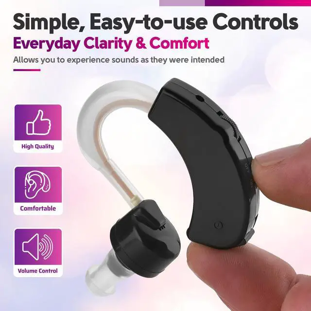 Alt view image 7 of 7 - Digital Hearing Amplifiers - Set of 2 Small BTE Sound Amplifiers, a Behind The Ear Personal Amplification Device and Sound Enhancer Aids with Noise Reducing Feature for Adults, Seniors & Women, Black