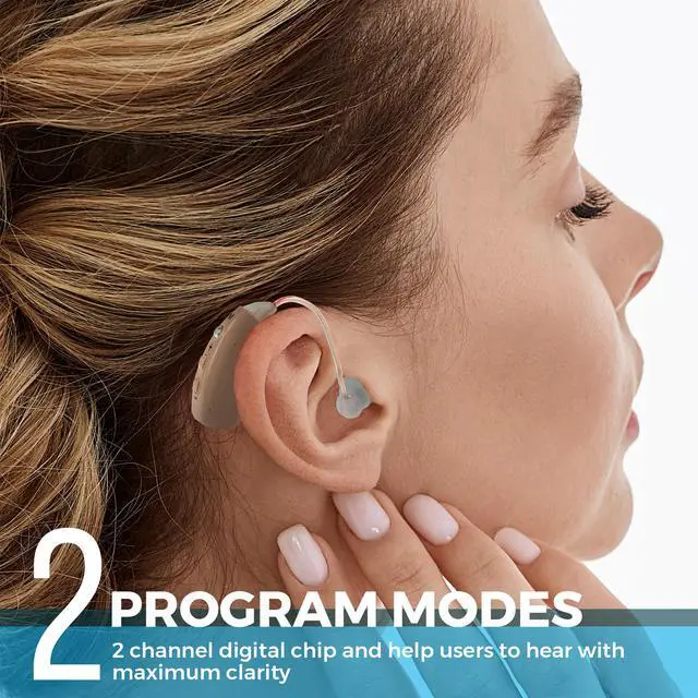 Alt view image 2 of 7 - Rechargeable Hearing Amplifiers - Premium Digital BTE Personal Sound Amplifier Device Pair with 2 Program Modes Noise Cancellation & Feedback Reduction & Fast Charging for Adults Seniors & Elderly