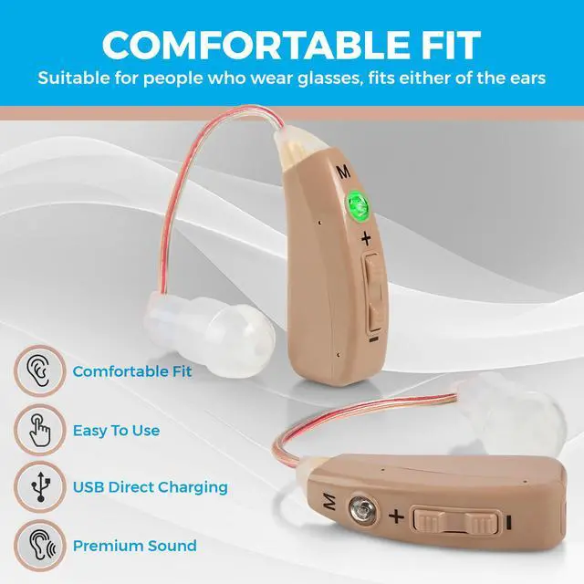 Alt view image 7 of 7 - Rechargeable Hearing Amplifiers - Premium Digital BTE Personal Sound Amplifier Device Pair with 2 Program Modes Noise Cancellation & Feedback Reduction & Fast Charging for Adults Seniors & Elderly