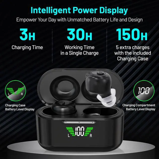 Alt view image 2 of 7 - Rechargeable Hearing Aids with Bluetooth for Seniors and Adults - Digital Personal Sound Hearing Amplifiers Pair w/Charging HD LCD Carrying Case, Active Noise Cancelling, No-Programming, Easy to Use