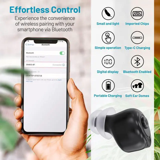 Alt view image 3 of 7 - Rechargeable Hearing Aids with Bluetooth for Seniors and Adults - Digital Personal Sound Hearing Amplifiers Pair w/Charging HD LCD Carrying Case, Active Noise Cancelling, No-Programming, Easy to Use