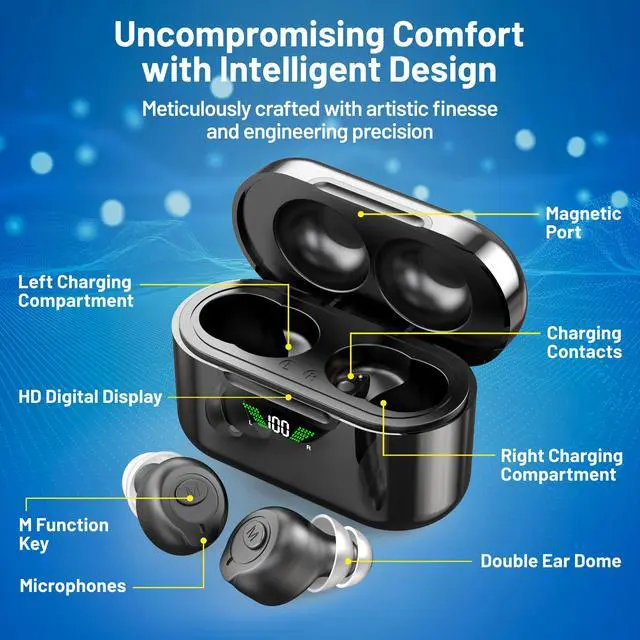 Alt view image 5 of 7 - Rechargeable Hearing Aids with Bluetooth for Seniors and Adults - Digital Personal Sound Hearing Amplifiers Pair w/Charging HD LCD Carrying Case, Active Noise Cancelling, No-Programming, Easy to Use