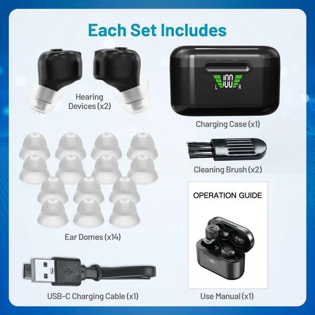 Alt view image 6 of 7 - Rechargeable Hearing Aids with Bluetooth for Seniors and Adults - Digital Personal Sound Hearing Amplifiers Pair w/Charging HD LCD Carrying Case, Active Noise Cancelling, No-Programming, Easy to Use
