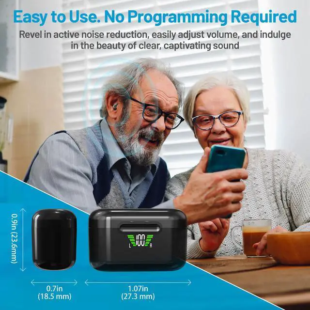 Alt view image 7 of 7 - Rechargeable Hearing Aids with Bluetooth for Seniors and Adults - Digital Personal Sound Hearing Amplifiers Pair w/Charging HD LCD Carrying Case, Active Noise Cancelling, No-Programming, Easy to Use