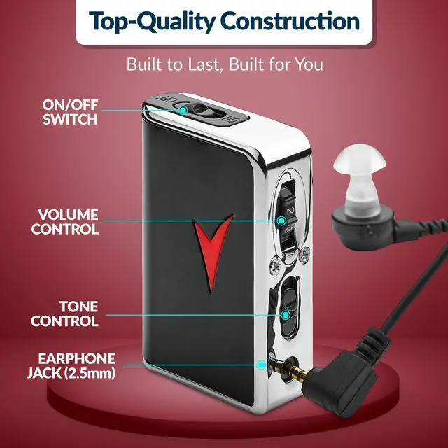 Alt view image 2 of 7 - Personal Sound Amplifier - Audio Hearing Amplifier Device and Voice Enhancer Device for Sound Gain of 50dB, Up to 100 Feet Away, Pocket Hearing Devices