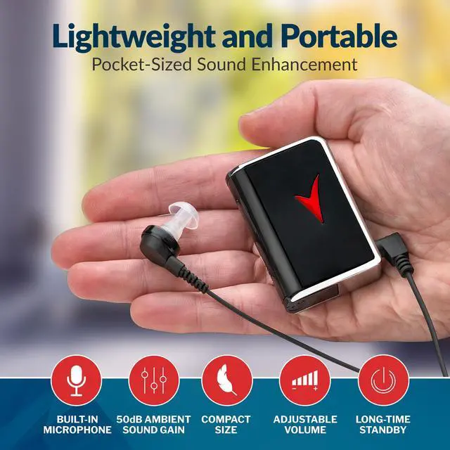 Alt view image 3 of 7 - Personal Sound Amplifier - Audio Hearing Amplifier Device and Voice Enhancer Device for Sound Gain of 50dB, Up to 100 Feet Away, Pocket Hearing Devices
