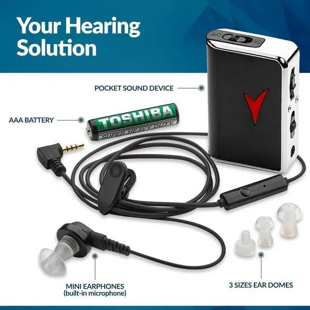 Alt view image 5 of 7 - Personal Sound Amplifier - Audio Hearing Amplifier Device and Voice Enhancer Device for Sound Gain of 50dB, Up to 100 Feet Away, Pocket Hearing Devices