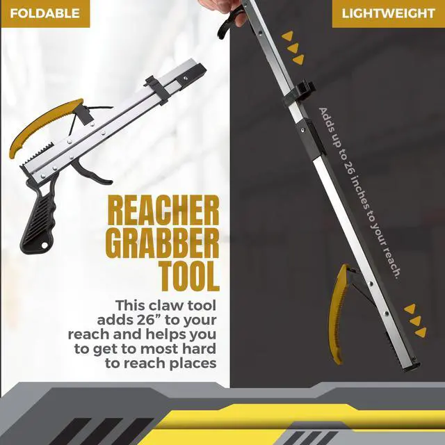 Alt view image 2 of 7 - Reacher Grabber Pickup Tool with Magnetic Tip - 26-Inch Long & Wide Claw Arm Gripping Device, Lightweight & Durable Indoor and Outdoor Extender Reaching Mobility Aid and Trash Picker Upper Tool
