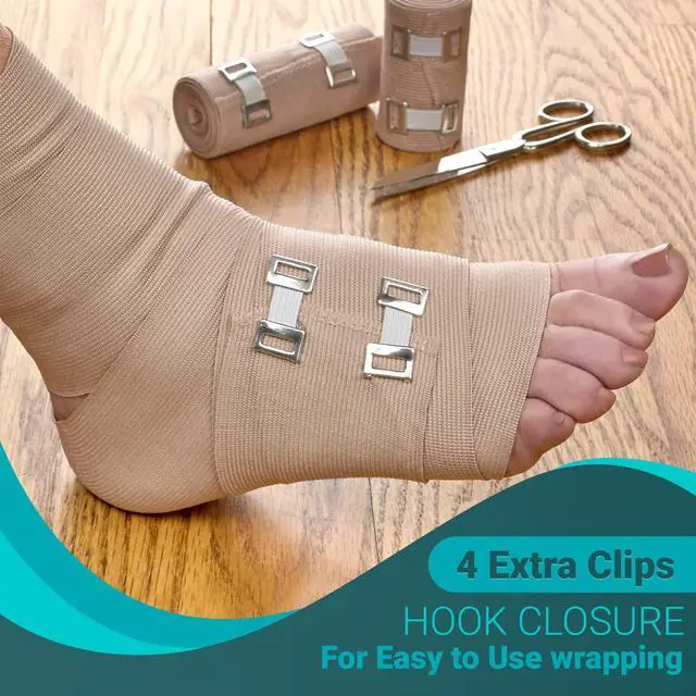 Alt view image 3 of 7 - Elastic Compression Bandage Wrap - Premium Quality (Set of 8) w/Hooks, Athletic Sport Support Tape Rolls for Ankle, Wrist, Arm, Leg Sprains First Aid Bandages Measure (4)- 4" x 5 Ft (4)- 3" x 5 Ft