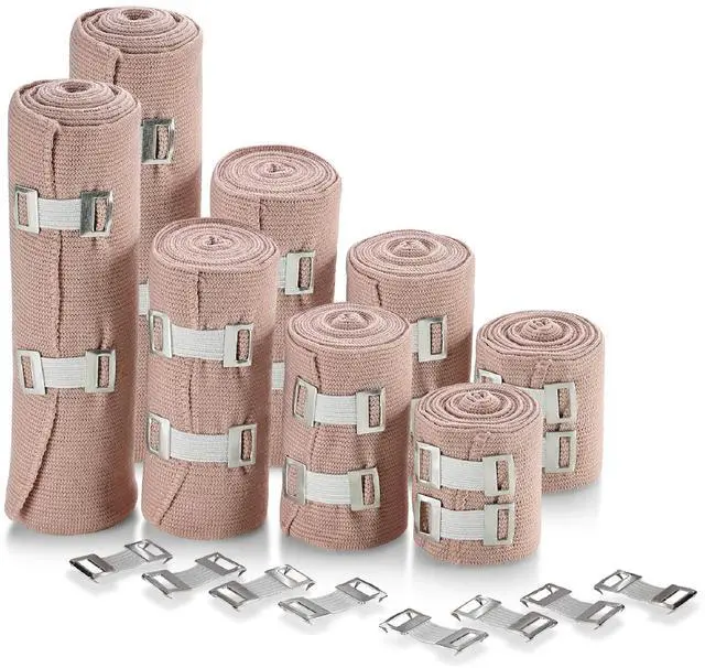 Main image of MEDca Elastic Compression Bandage Wrap - First Aid Bandages Roll Measures 2", 3", 4", 6" x 5 Ft with 4 Extra Hooks - Athletic Sports Stretch Wraps for Ankle, Wrist, Arm & Leg Sprains (Pack of 8)