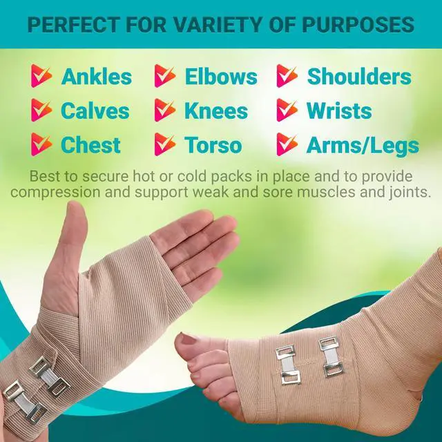 Alt view image 6 of 7 - MEDca Elastic Compression Bandage Wrap - First Aid Bandages Roll Measures 2", 3", 4", 6" x 5 Ft with 4 Extra Hooks - Athletic Sports Stretch Wraps for Ankle, Wrist, Arm & Leg Sprains (Pack of 8)
