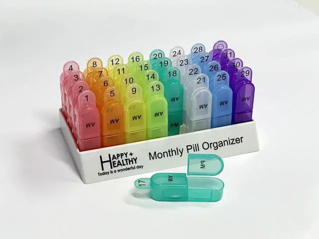 Main image of Monthly Pill Organizer 2 Times a Day, 30 Day Pill Box AM PM, Morning and Night One Month Pill Box Organizer with Daily Removable 31 Day Pill Organizers and Organizing Tray