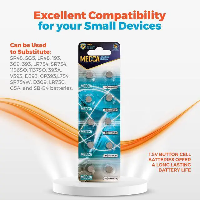 Alt view image 3 of 7 - MEDca AG5 LR754 Batteries - 30 Count Pack - 1.5V Alkaline 754 LR48 193 Battery Button Coin Cell Batteries for Hearing Aids and Hearing Amplifiers