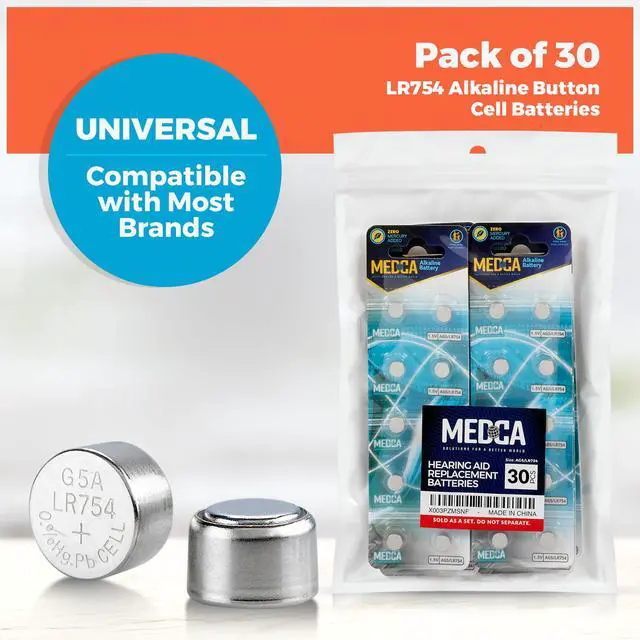 Alt view image 4 of 7 - MEDca AG5 LR754 Batteries - 30 Count Pack - 1.5V Alkaline 754 LR48 193 Battery Button Coin Cell Batteries for Hearing Aids and Hearing Amplifiers