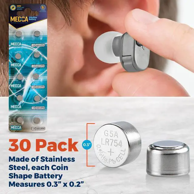 Alt view image 6 of 7 - MEDca AG5 LR754 Batteries - 30 Count Pack - 1.5V Alkaline 754 LR48 193 Battery Button Coin Cell Batteries for Hearing Aids and Hearing Amplifiers