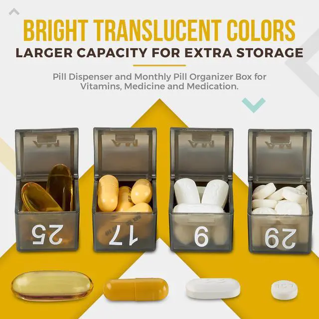 Alt view image 2 of 7 - Monthly Pill Organizer - Am/Pm Daily Pill Organizer 32 Compartments for Each Day, Pill Dispenser and Dispenser Caddy That Helps You Organize Your Life, Perfect for Supplements and Medication, Black