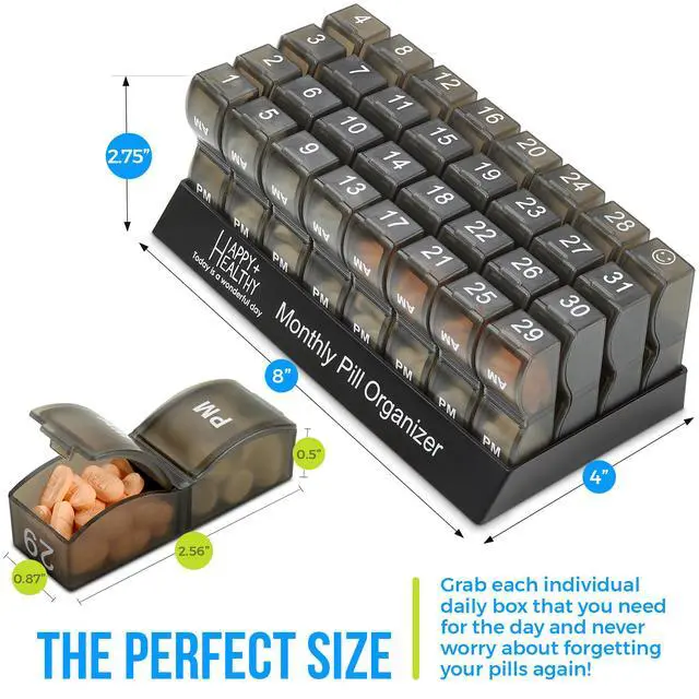 Alt view image 5 of 7 - Monthly Pill Organizer - Am/Pm Daily Pill Organizer 32 Compartments for Each Day, Pill Dispenser and Dispenser Caddy That Helps You Organize Your Life, Perfect for Supplements and Medication, Black