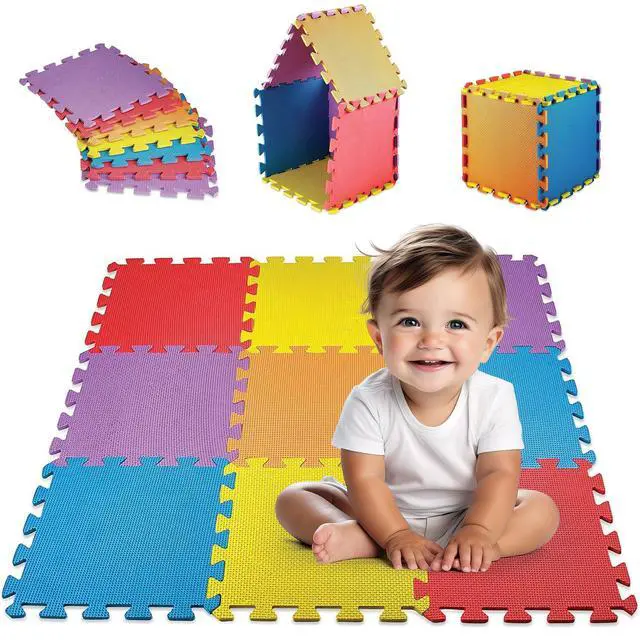 Main image of MEDca Floor Mat 60-Tiles Exercise Mat Solid Foam EVA Playmat Kids Safety - Receive 10-Pcs of Each Color, Red, Blue, Green, Yellow, Purple, Orange