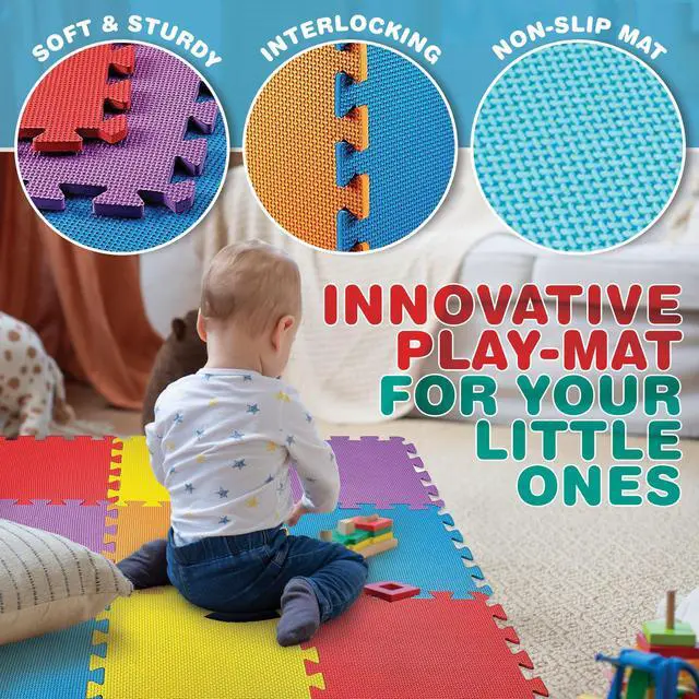 Alt view image 3 of 7 - MEDca Floor Mat 60-Tiles Exercise Mat Solid Foam EVA Playmat Kids Safety - Receive 10-Pcs of Each Color, Red, Blue, Green, Yellow, Purple, Orange
