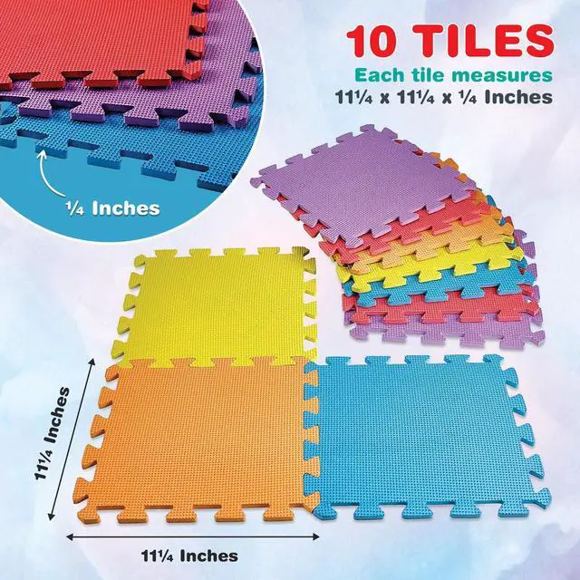 Alt view image 7 of 7 - MEDca Floor Mat 60-Tiles Exercise Mat Solid Foam EVA Playmat Kids Safety - Receive 10-Pcs of Each Color, Red, Blue, Green, Yellow, Purple, Orange