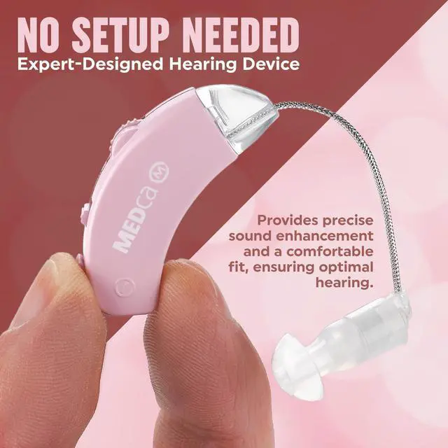 Alt view image 2 of 7 - MEDca Behind the Ear Digital Hearing Amplifier with Noise Reduction, Pink