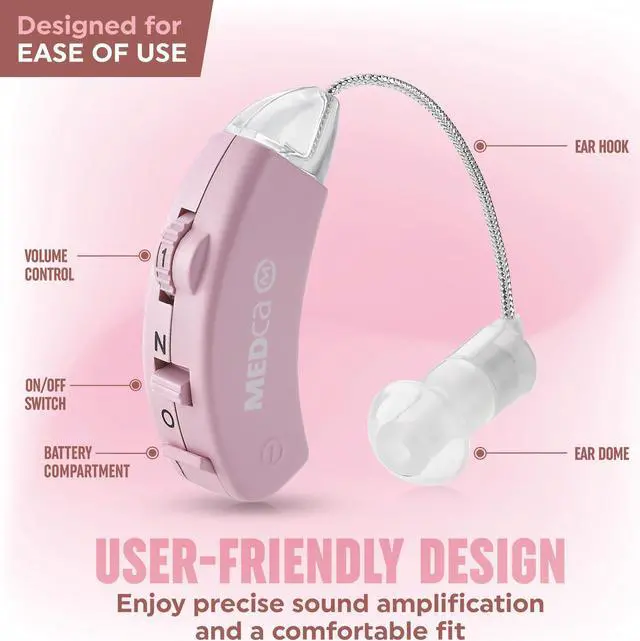 Alt view image 6 of 7 - Digital Hearing Amplifier - Behind the Ear Sound Amplifier Set, BTE Hearing Ear Amplification Device and Digital Sound Enhancer PSAD for Hard of Hearing, Noise Reducing Feature, Pink by MEDca
