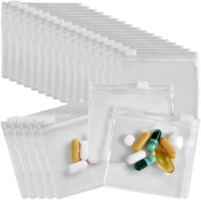 Main image of Zippered Pill Pouch Bags - 24 Pcs, Slide Lock Clear Plastic Mini Bags, BPA-Free for Pills Vitamins, Supplements, Medications, Jewelry, Crafts, Small Objects - Self-Sealing, Reusable, Travel-Friendly