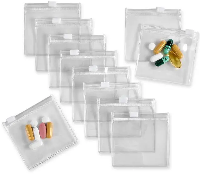 Main image of Zippered Pill Pouch Bags - 12 Pcs, Slide Lock Clear Plastic Mini Bags, BPA-Free for Pills Vitamins, Supplements, Medications, Jewelry, Crafts, Small Objects - Self-Sealing, Reusable, Travel-Friendly