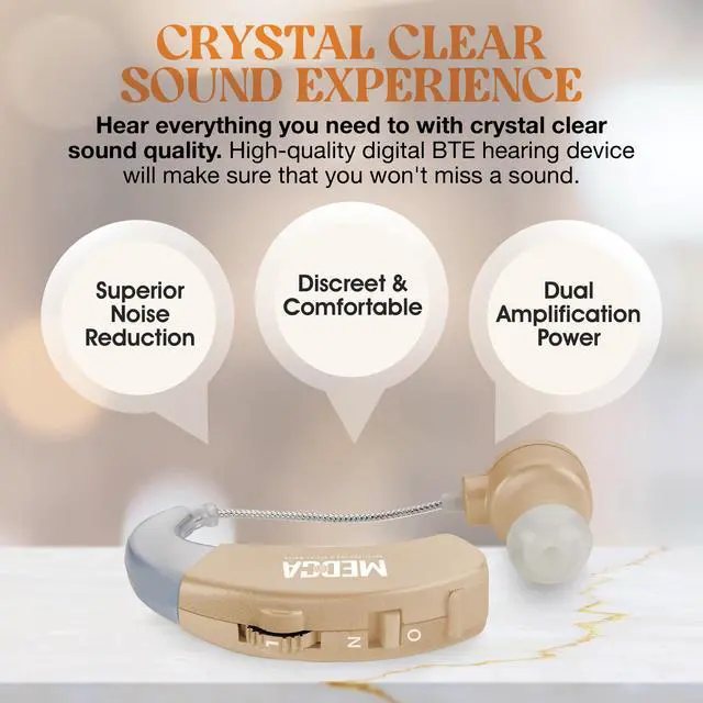 Alt view image 2 of 7 - Behind the Ear Sound Amplifier - BTE Hearing Ear Amplification Device and Digital Sound Enhancer PSAD for the Hard of Hearing, Noise Reducing Feature, Gold