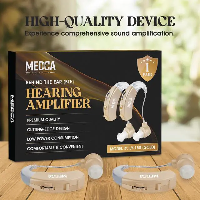 Alt view image 5 of 7 - Behind the Ear Sound Amplifier - BTE Hearing Ear Amplification Device and Digital Sound Enhancer PSAD for the Hard of Hearing, Noise Reducing Feature, Gold