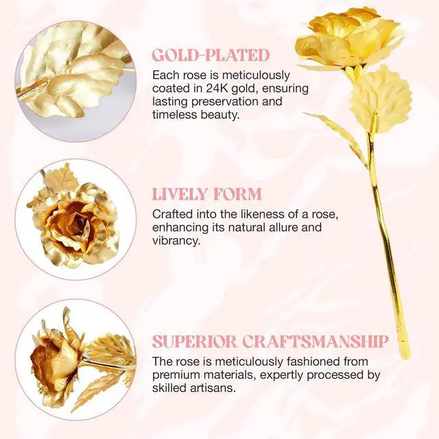Alt view image 2 of 7 - 24k Gold Rose with Luxury Gift Box - 10-inch Golden Rose Metal Single Roses and Valentine's Day Gifts Idea for Women, Loved Ones, Mom, Wife, Girlfriend, Grandma, Mother's Day